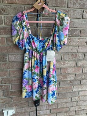 Show Me Your MuMu Floral Puff-Sleeve Smocked Dress in Pink, Blue, Yellow, Green